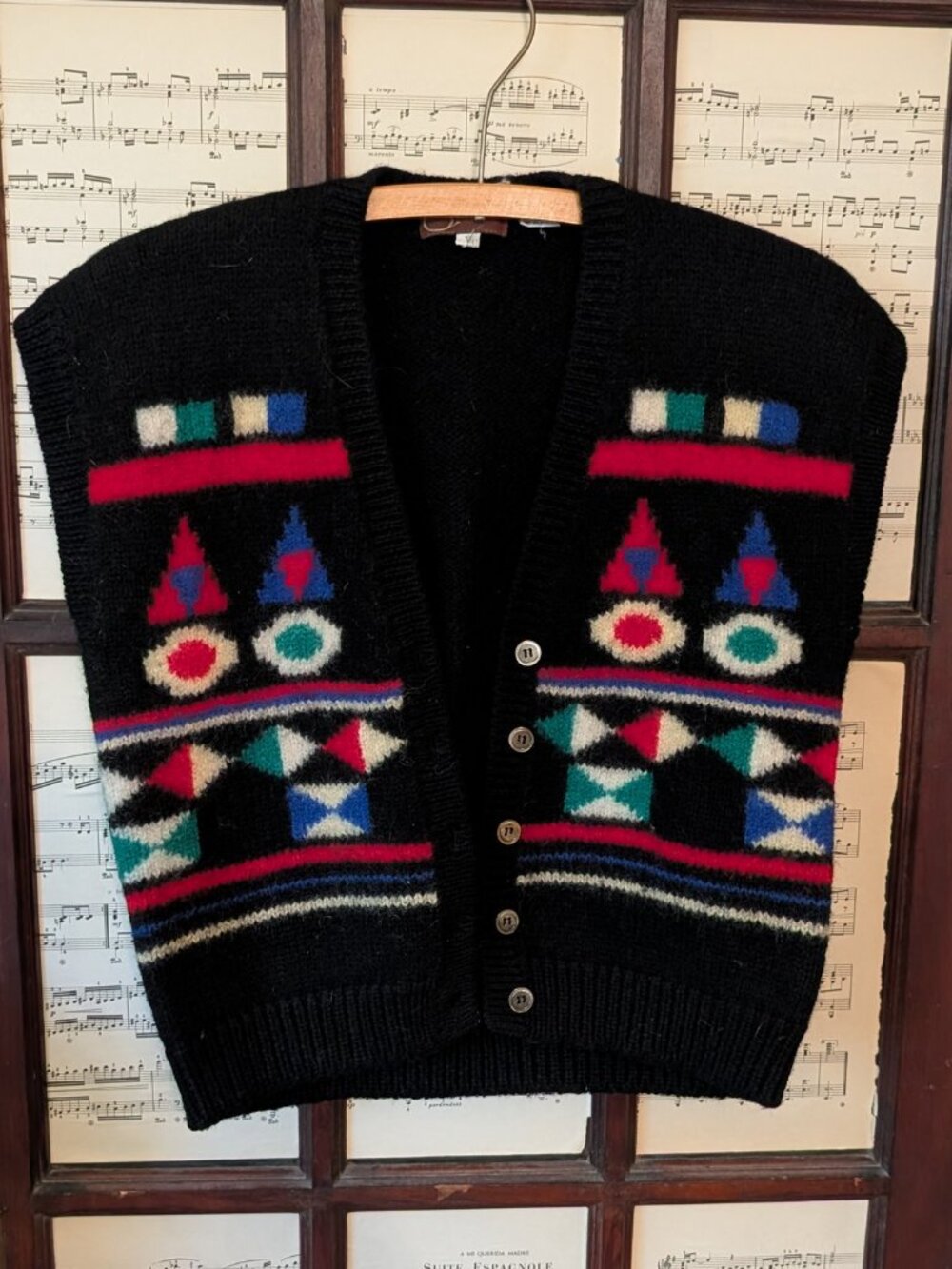 80s Geometric Motif Vintage Wool Vest